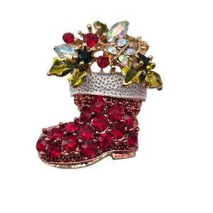 Christmas Brooch Rhinestone Boot